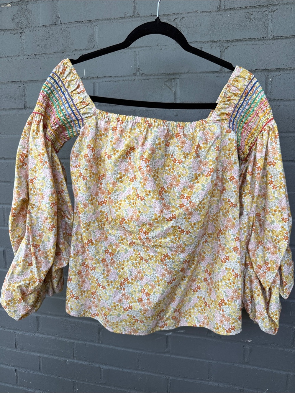 Petersyn Yellow Floral Smocked Peasant Blouse
